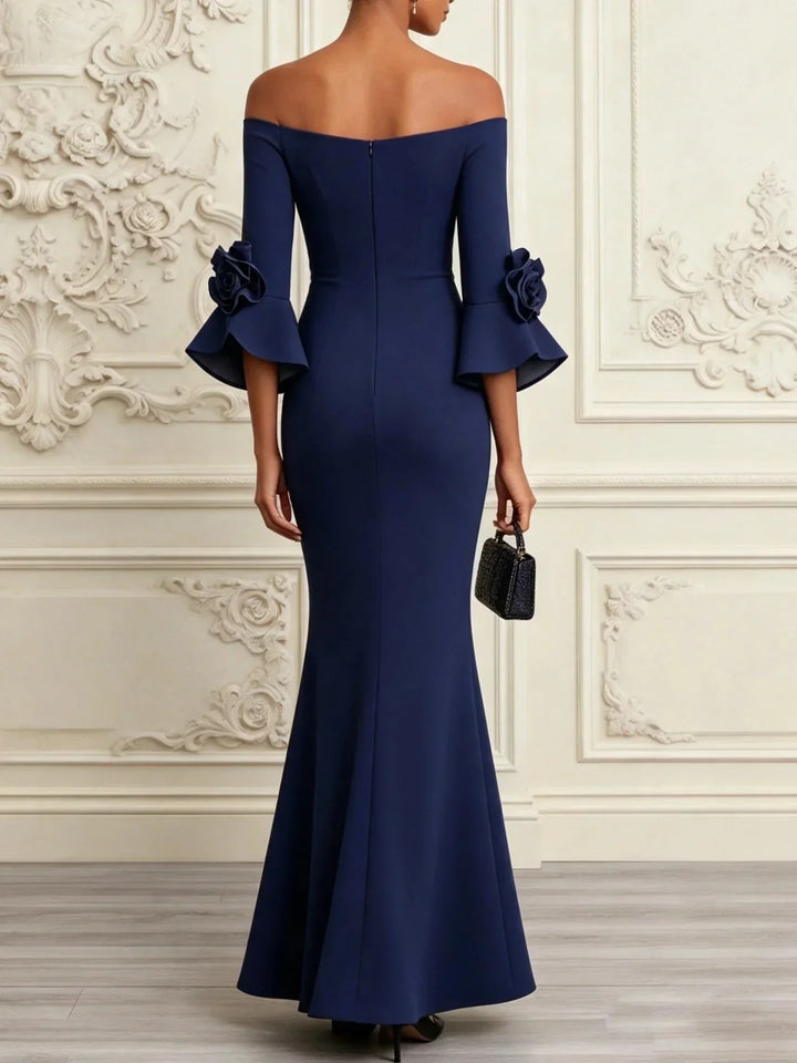 Lucienne | Navy 3D Floral Mermaid Maxi Dress