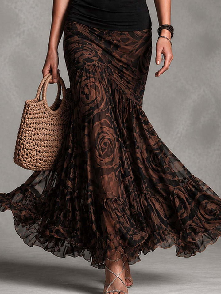 Sophie Black Top and Printed Maxi Skirt Set