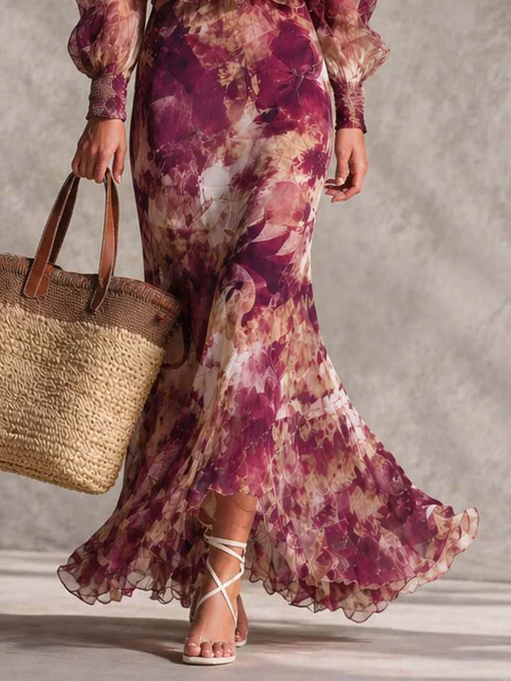 Aurora Pink Floral Chiffon Off-the-Shoulder Maxi Dress