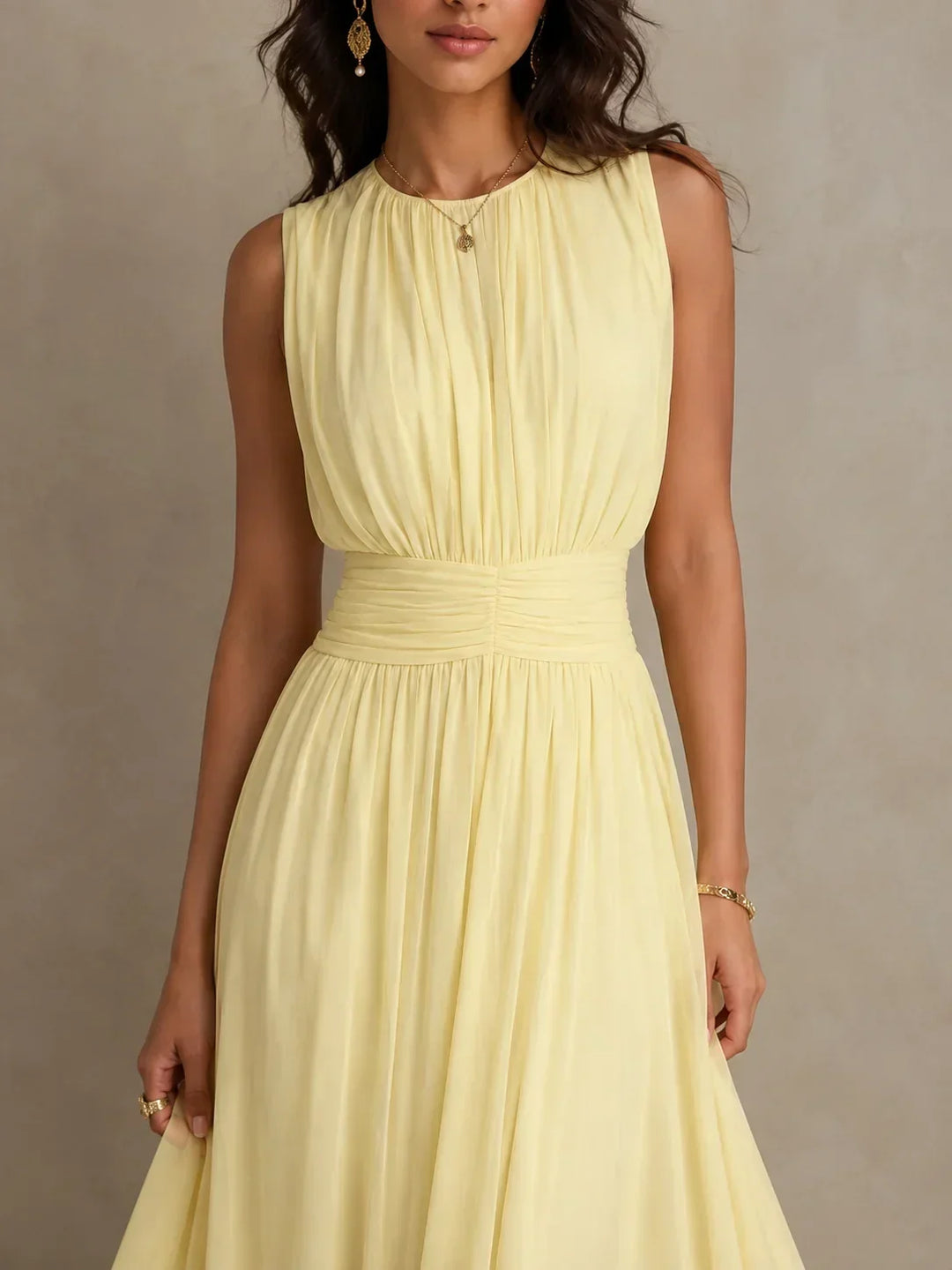 Amandine | Ruched-Waist Sleeveless Maxi Dress