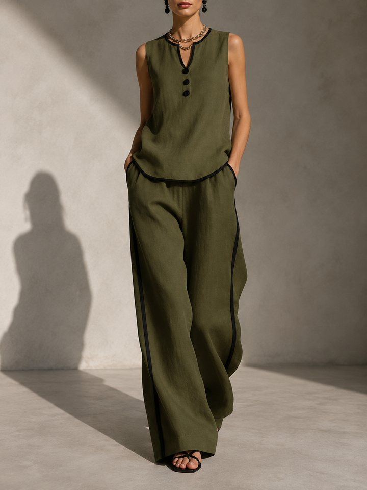 Olivia Two-Tone Sleeveless Top and Wide-Leg Trouser Set