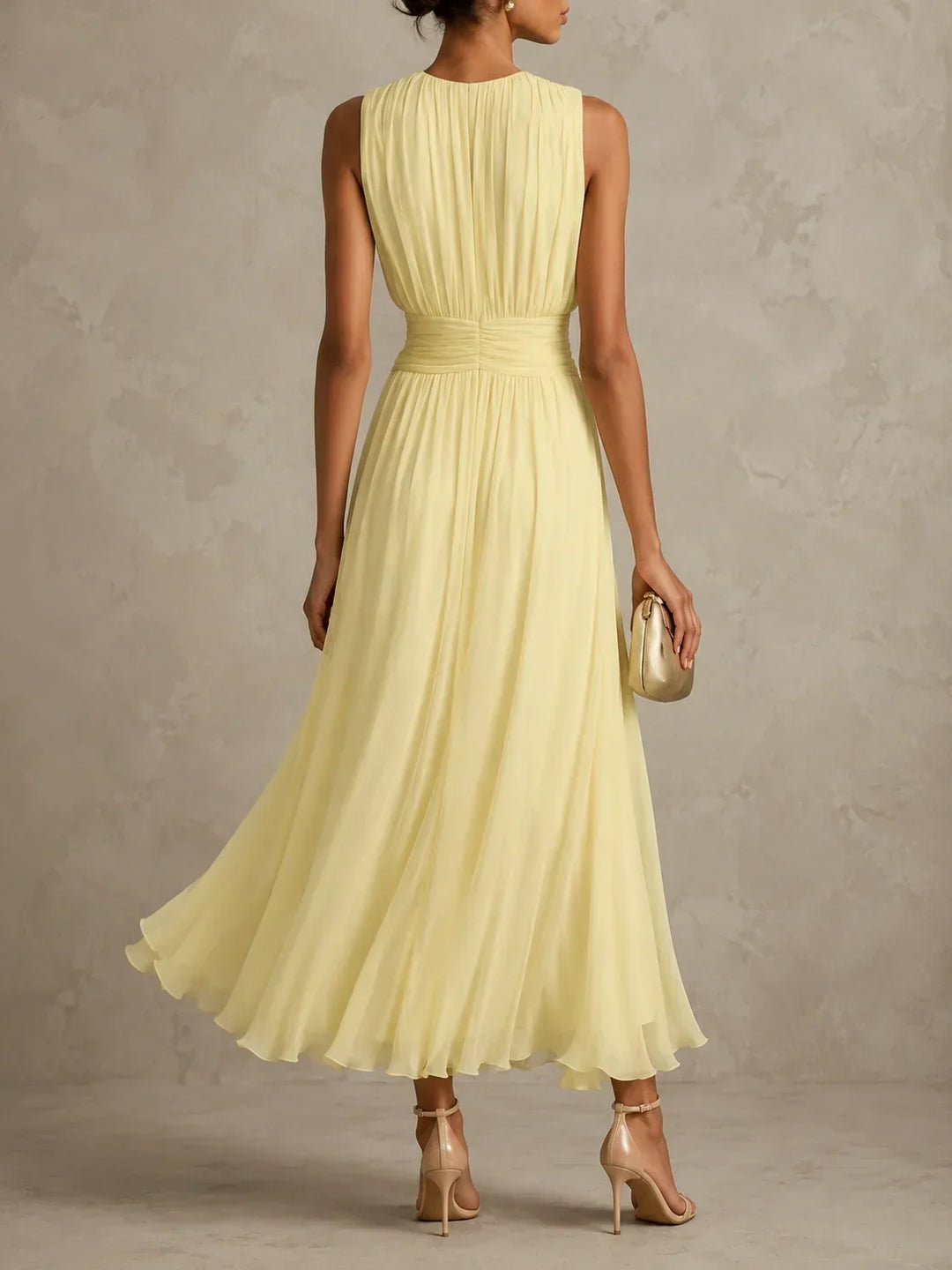 Amandine | Ruched-Waist Sleeveless Maxi Dress