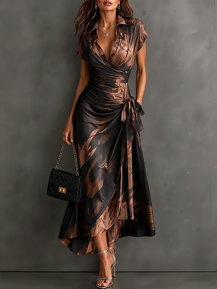 Saffron | Abstract Print Collared Wrap Maxi Dress