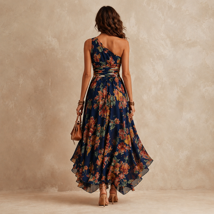 Celeste | One-Shoulder Floral Chiffon Maxi Dress