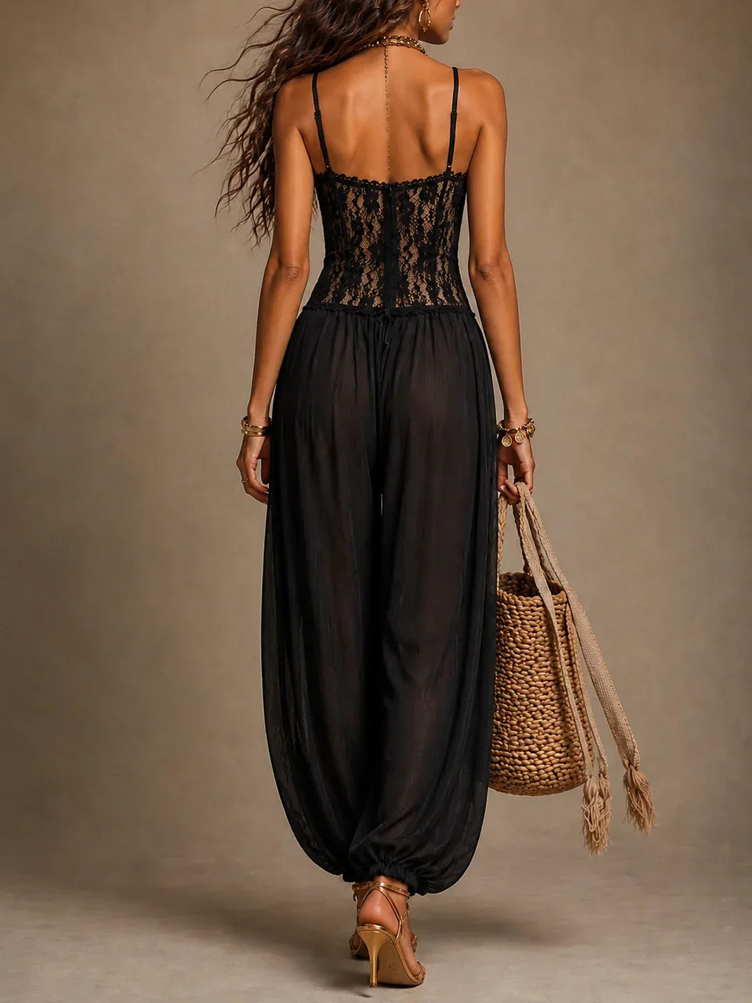 Evie Flowing Lace Jumpsuit with Delicate Straps