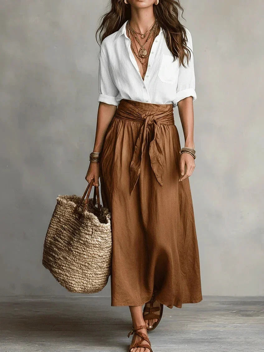 Violet Black Blouse and Midi Skirt Set