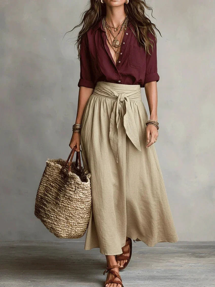 Violet Black Blouse and Midi Skirt Set