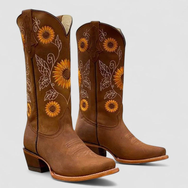 Chiara | Embroidered Cowboy Boot Sunflower