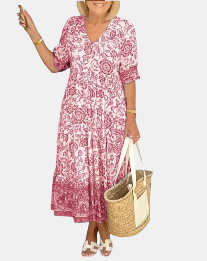 Aria™ | Elegant Floral Dress with V-Neck