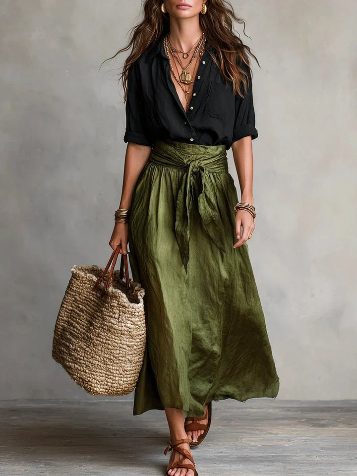 Violet Black Blouse and Midi Skirt Set