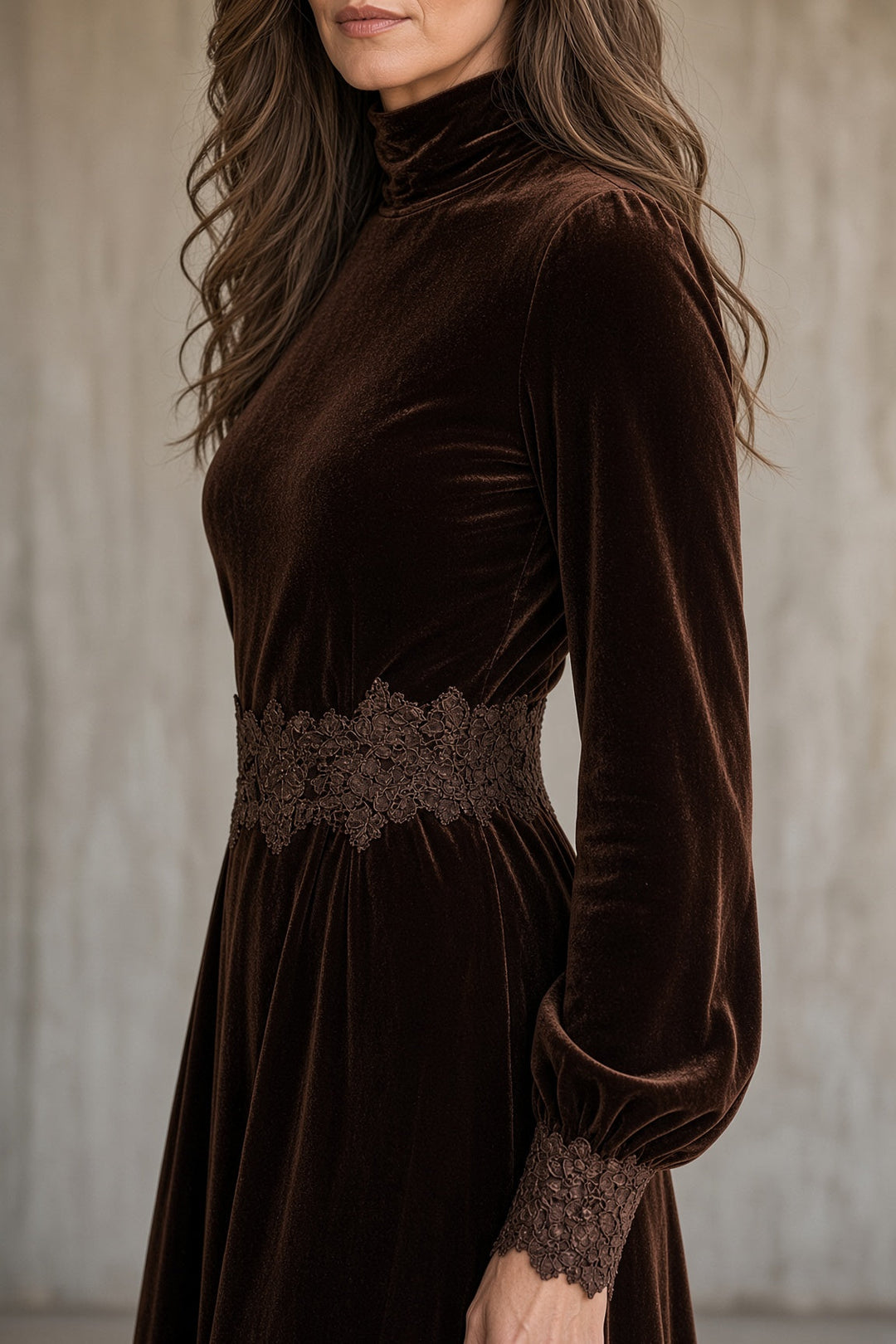 Rowena | Velvet & Lace Long-Sleeve Maxi Dress