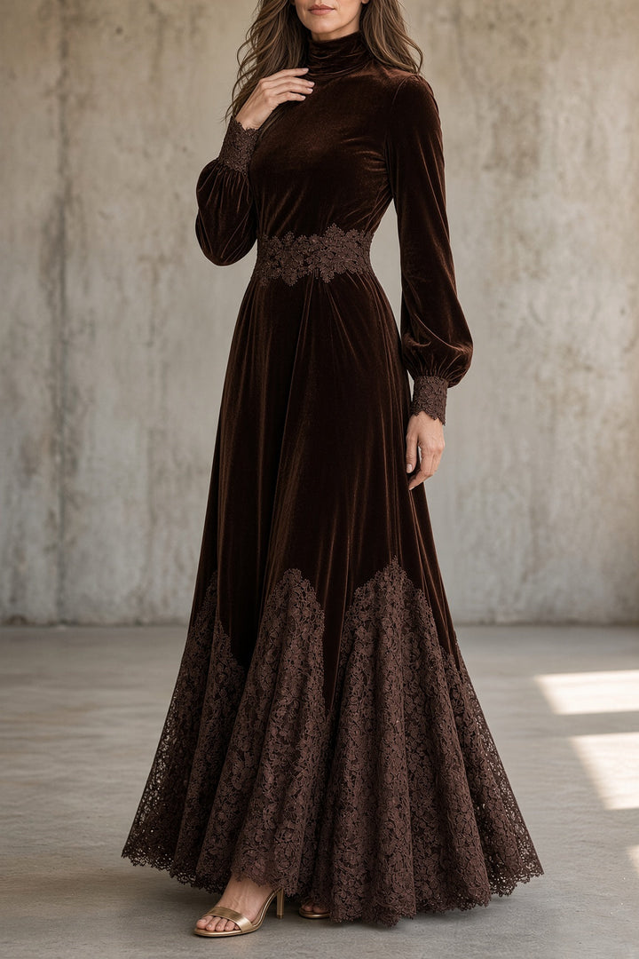 Rowena | Velvet & Lace Long-Sleeve Maxi Dress
