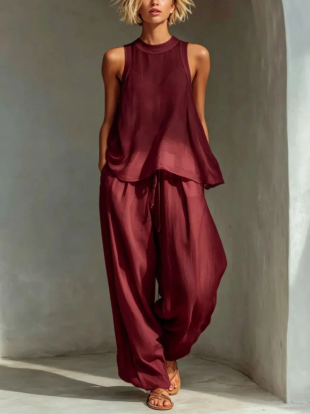 Grace Sleeveless Top and Wide-Leg Trouser Set