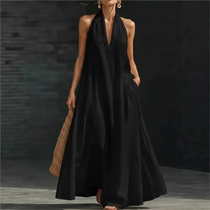 Emma Cotton-Linen Halter Maxi Dress