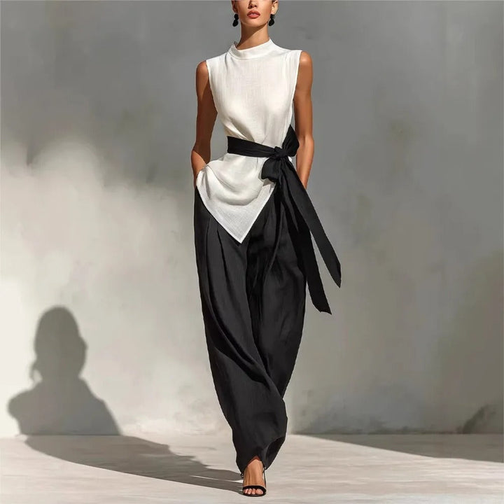 Georgia Two-Tone Asymmetric Top and Wide-Leg Trouser Set