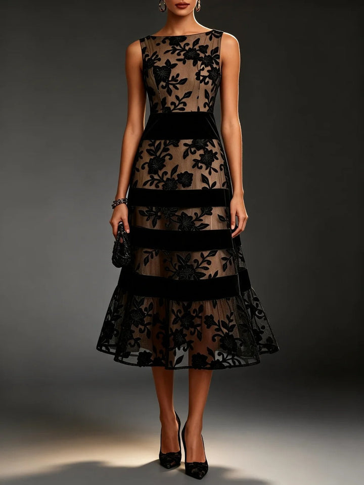 Audrey Floral-Embroidered Tulle Midi Dress