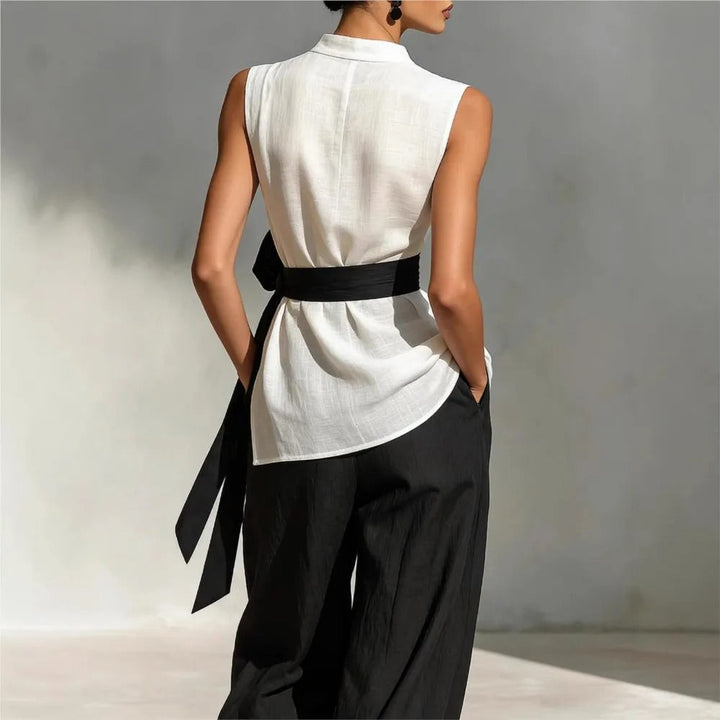 Georgia Two-Tone Asymmetric Top and Wide-Leg Trouser Set