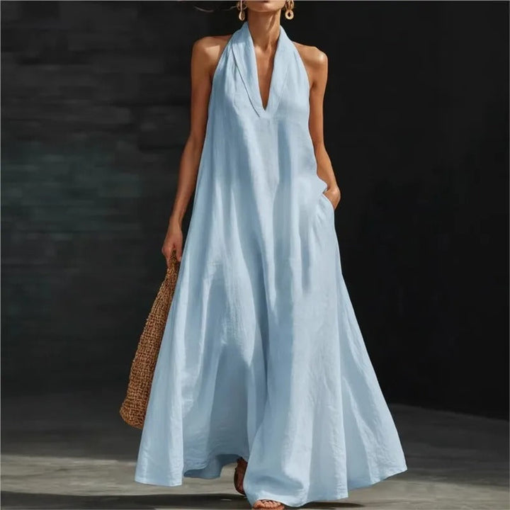 Emma Cotton-Linen Halter Maxi Dress