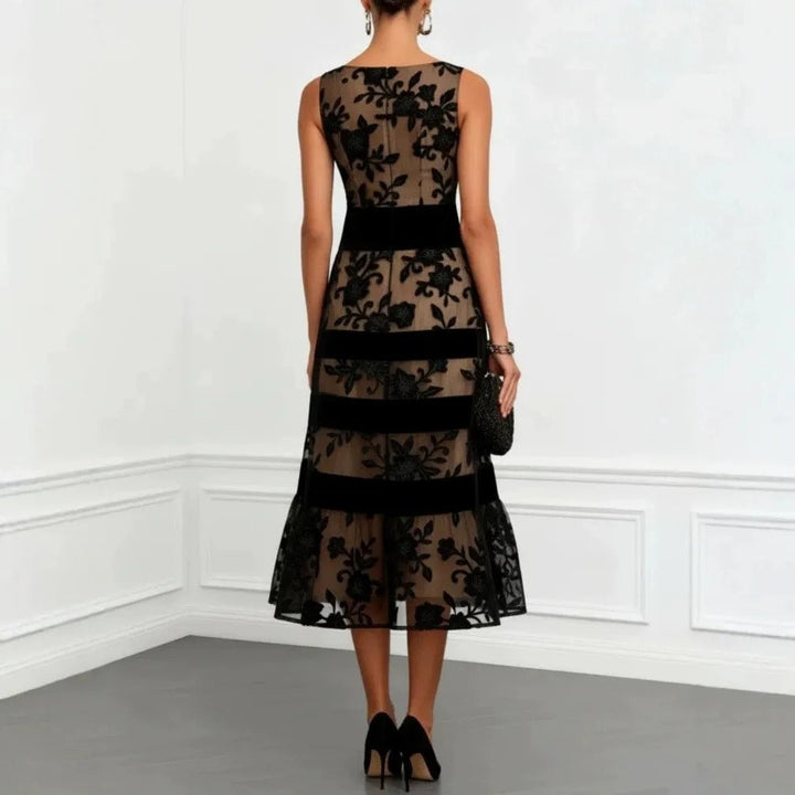 Audrey Floral-Embroidered Tulle Midi Dress