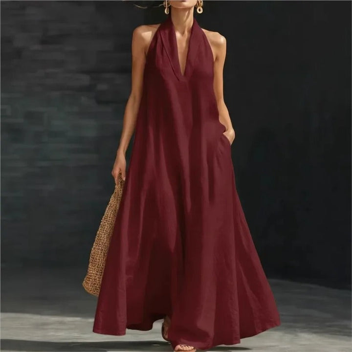 Emma Cotton-Linen Halter Maxi Dress