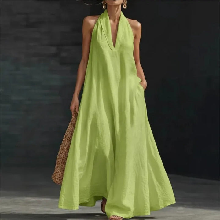 Emma Cotton-Linen Halter Maxi Dress