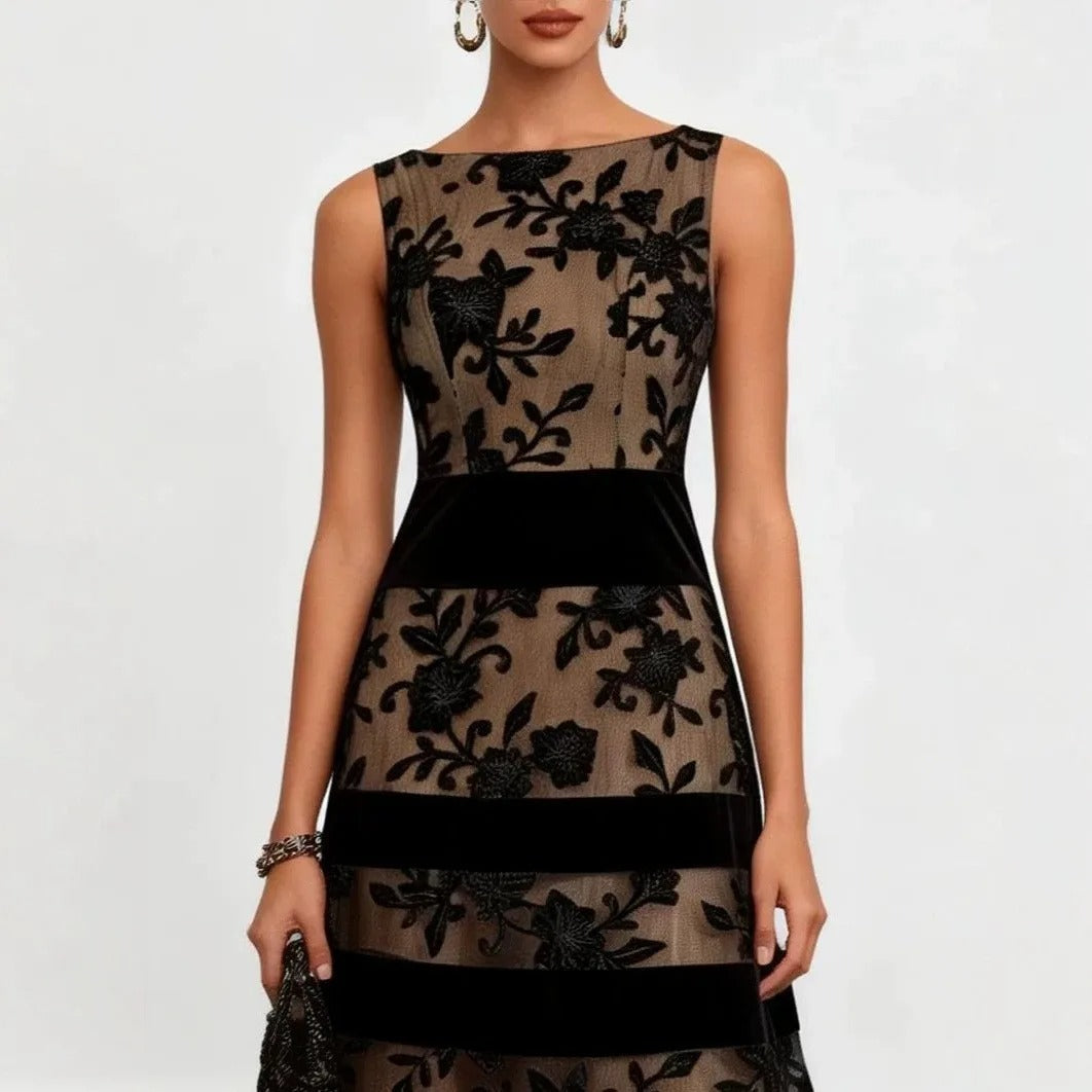 Audrey Floral-Embroidered Tulle Midi Dress