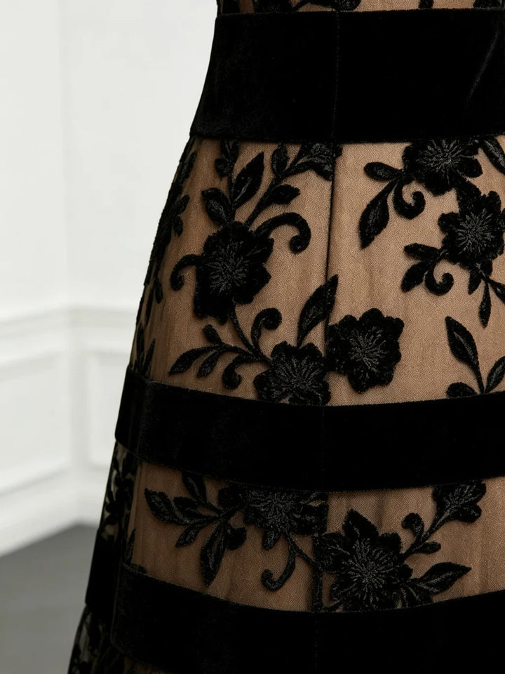Audrey Floral-Embroidered Tulle Midi Dress
