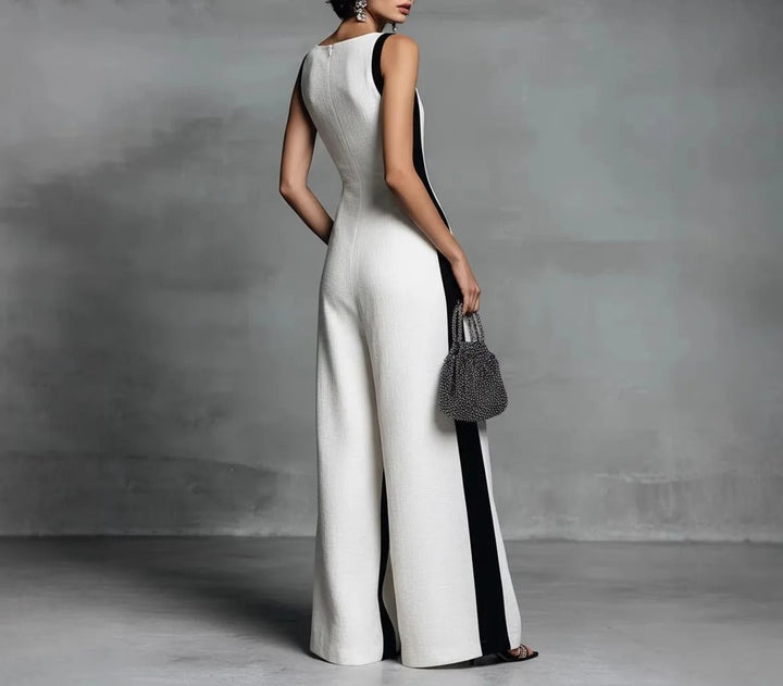 Amelia Two-Tone Wide-Leg V-Neck Jumpsuit