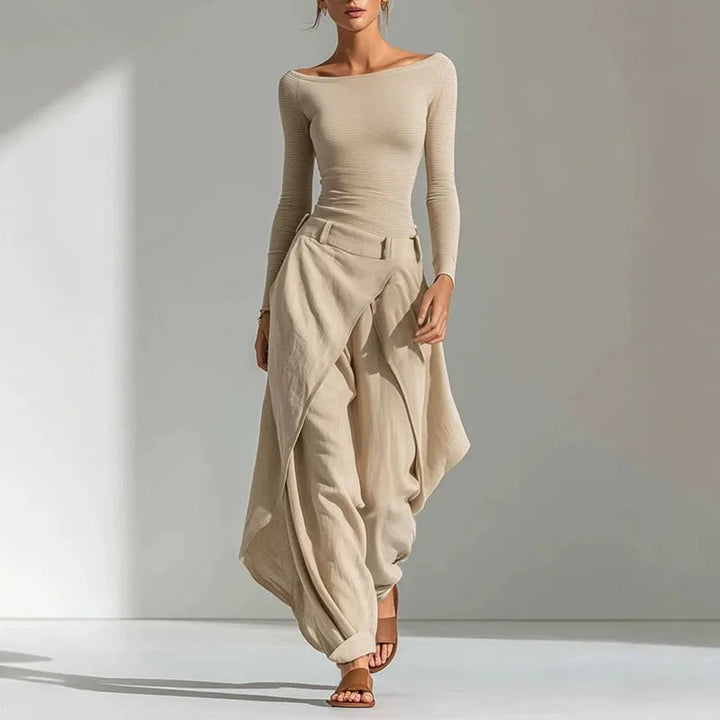 Claire Two-Piece Set with Asymmetric Flowing Trousers