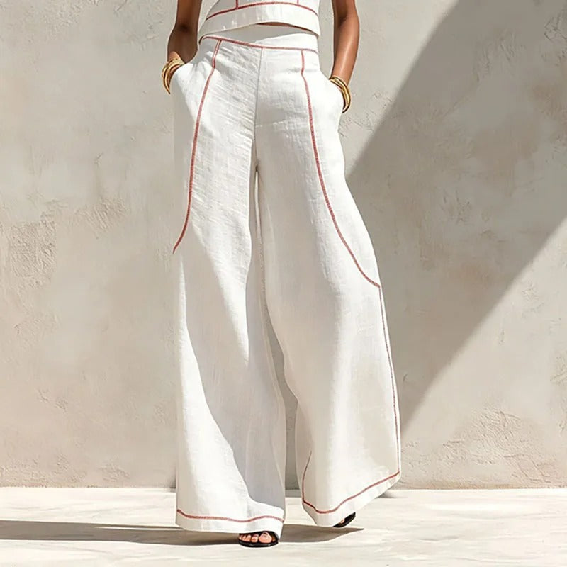 Isla Contrast-Trim Top and Palazzo Trouser Set