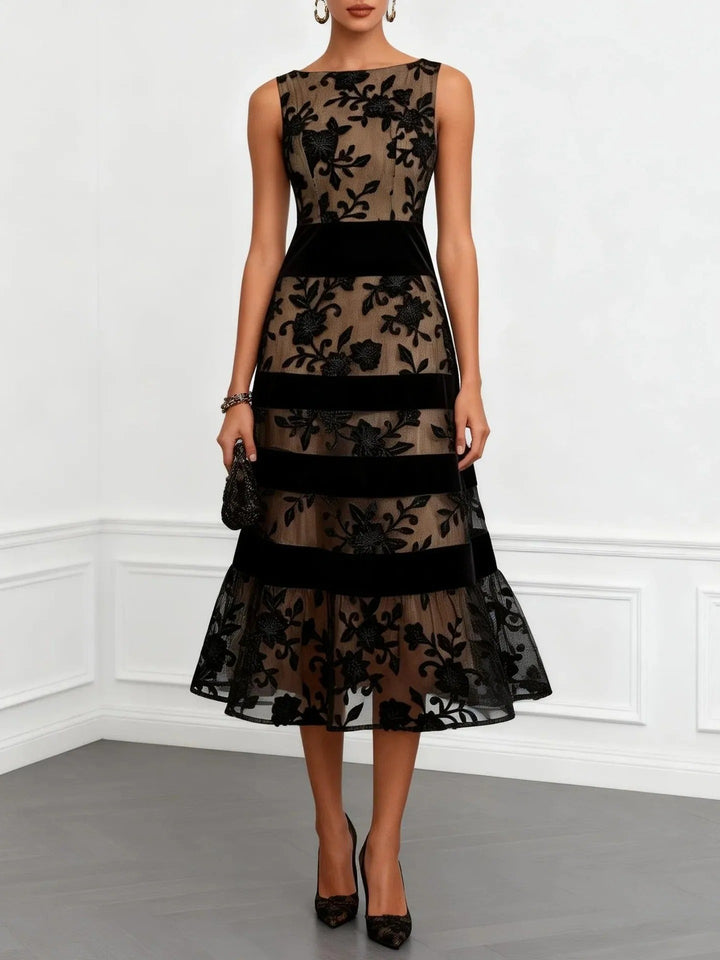 Audrey Floral-Embroidered Tulle Midi Dress