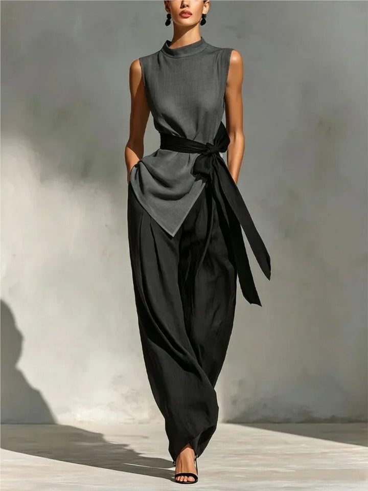Georgia Two-Tone Asymmetric Top and Wide-Leg Trouser Set