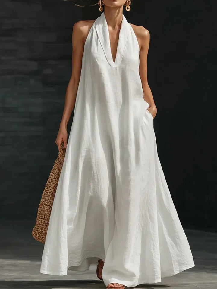 Emma Cotton-Linen Halter Maxi Dress