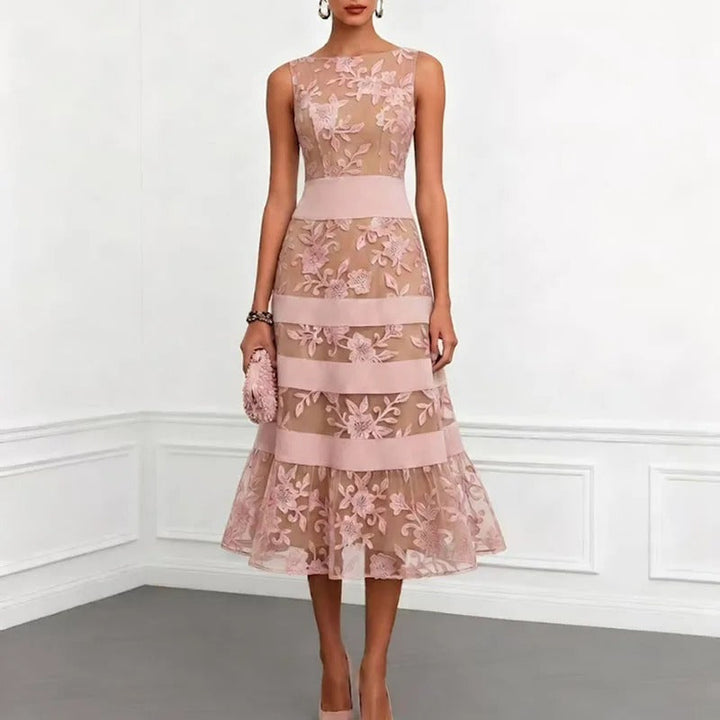 Audrey Floral-Embroidered Tulle Midi Dress